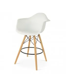 Eiffel Armed Bar Stool White Seat Beechwood Legs